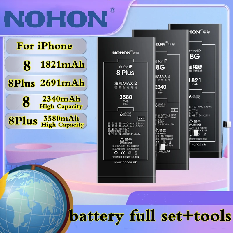 NOHON battery For iPhone 8 plus 8 High capacity Mobile phone battery for iphone 8 Plus SE 2016 replacement batteries Free tools