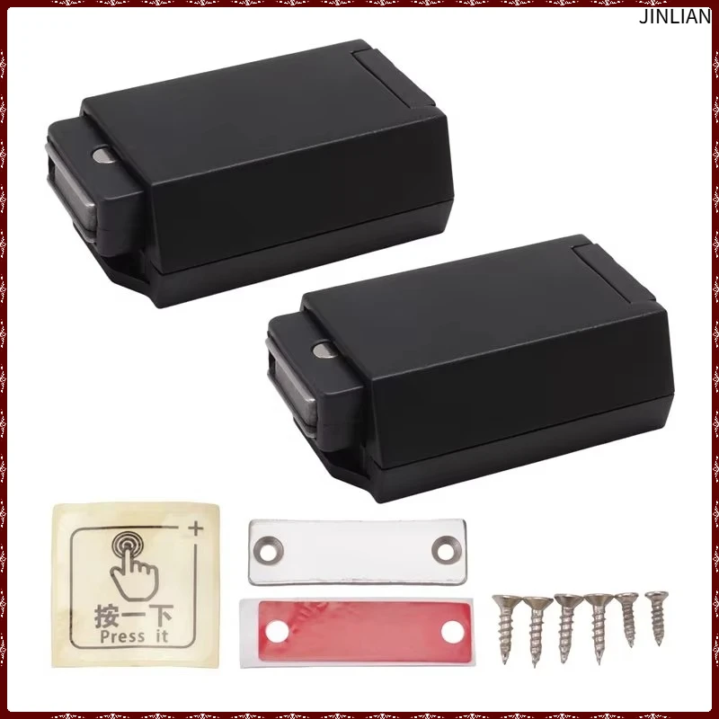 2 Pack Heavy Duty Push Latch & Lock For Door Touch Latches And Catch Magnet Push Release Drawer Pull Tip, Black Durable
