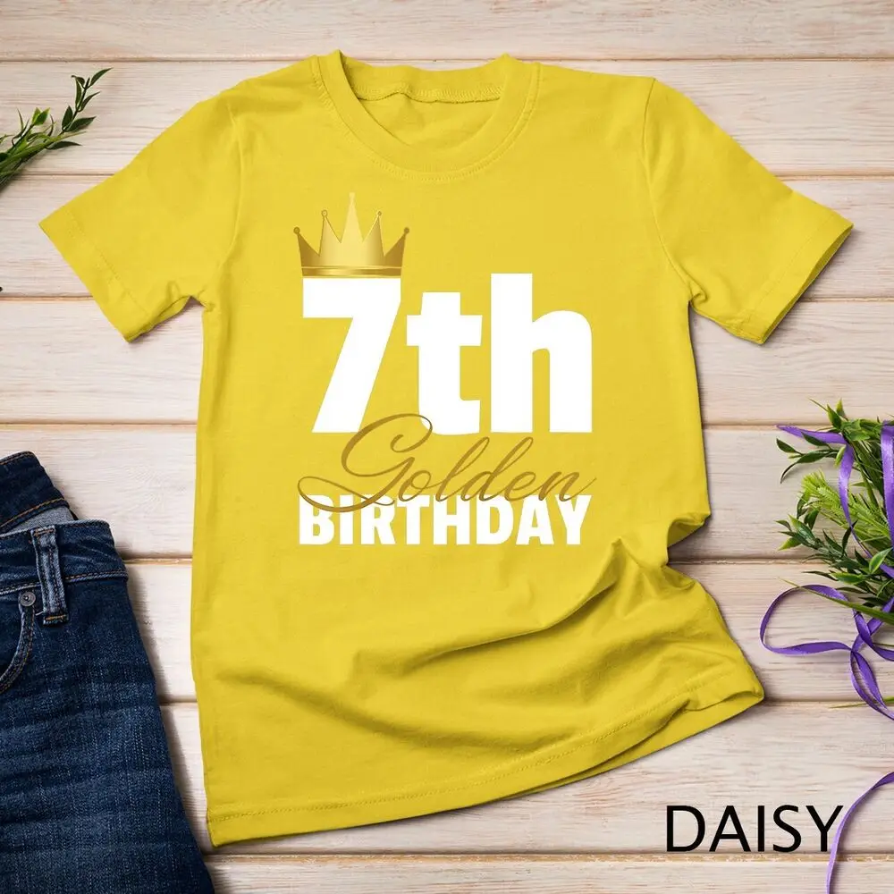 T-shirt Unisex per bambini 7th Golden Birthday Year Age Crown t-shirt