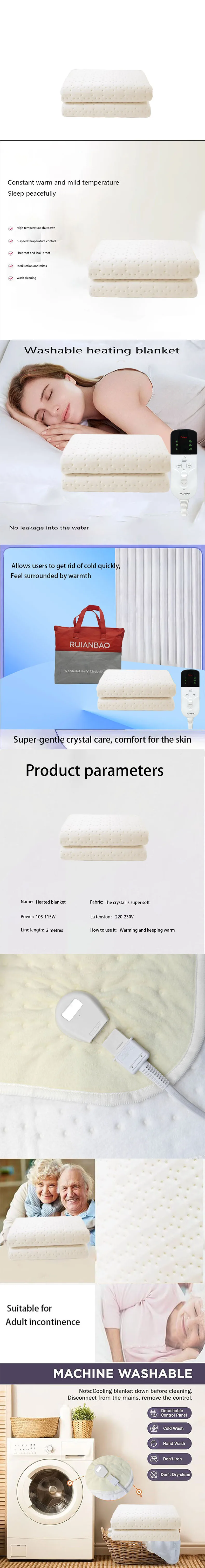 RUIANBAO Electric Blanket 220V Heated Blanket Timer Heated Pad Large Size 160*130cm Cushion Massage Table Body warmer Bed warmer