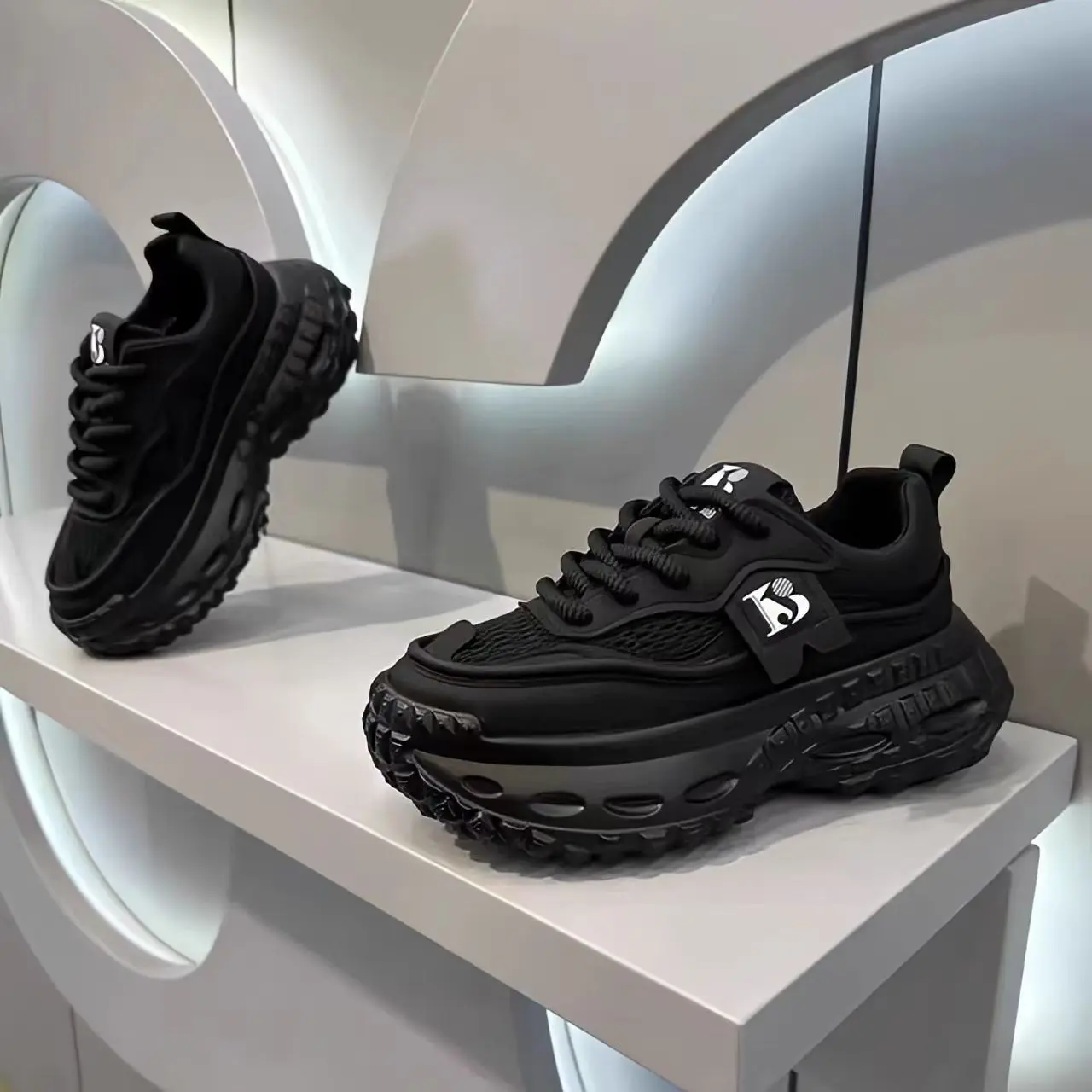 Men's Summer Trendy Tire Sole Casual Sports Shoes Non-Slip Thick Bottom Hidden Wedge White Dad Sneakers