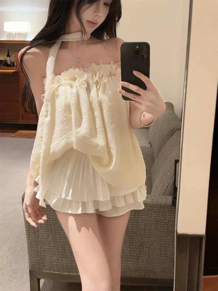 Sommer Casual Sweet Pure Desire Sle One-Shoulder Sa Design Floral 3D Gedruckt Tube Top Damen irt Französisch Sle Loose Fi...