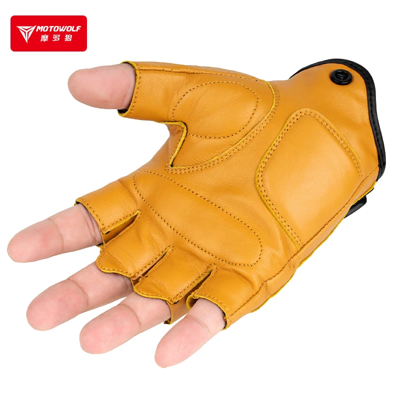 Gants de Moto en cuir d\'été à demi-doigts, Guantes Verano Luva Motociclista, gants de Moto tactiques rétro 오토바