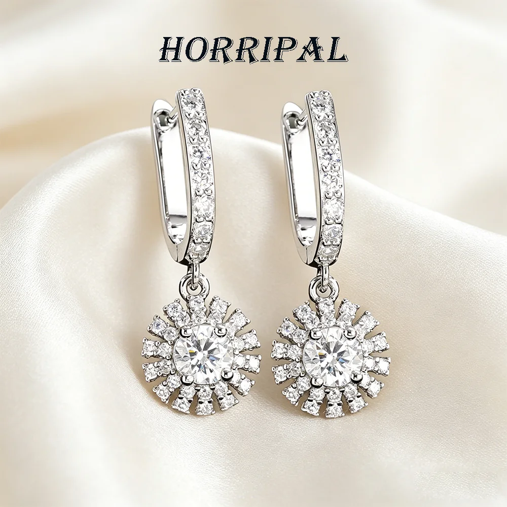 

HORRIPAL D Color Sunflower Moissanite Hoop Earrings for Women S925 Sterling Silver GRA Engagement Luxury Wedding Fine Jewelry