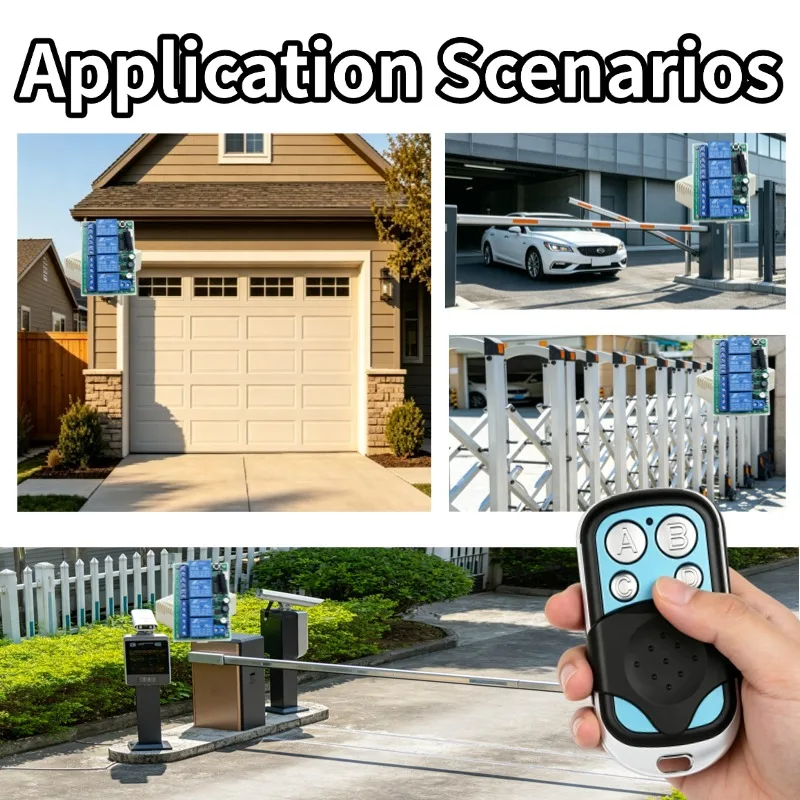 Remote Control 433Mhz 220V 4CH 10A RF Switch Relay Receiver and Transmitter for Garage Remote Control and Remote Light Switch