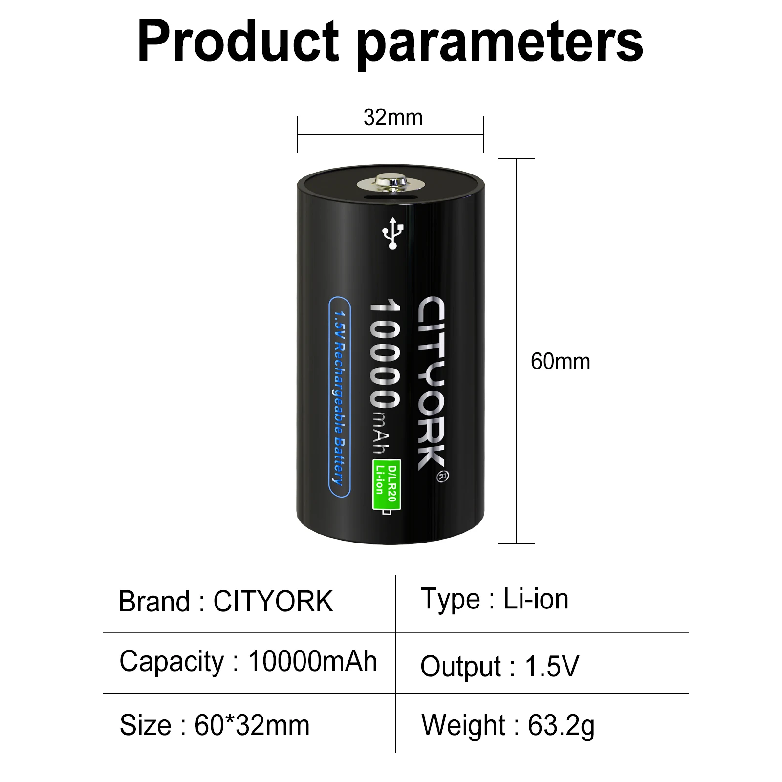 1.5V D size Rechargeable battery 10000mAh USB Li-ion LR20 Batteries for Gas Stove Flashlight Water Heater Type C USB Charging