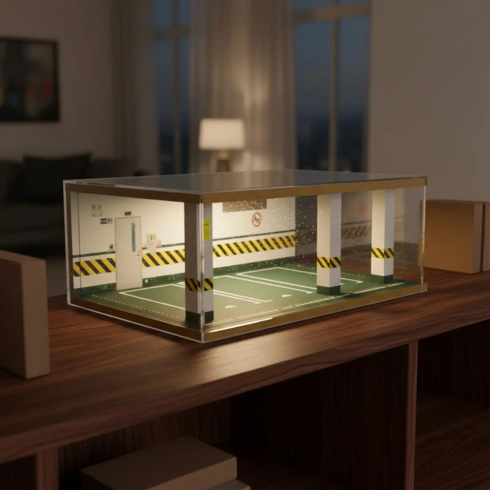 1:24 Scale Parking Garage Wooden Frame Lighted Parking Garage Display Lighted Car Model Display Case Dustproof for Hobbyists - view 2