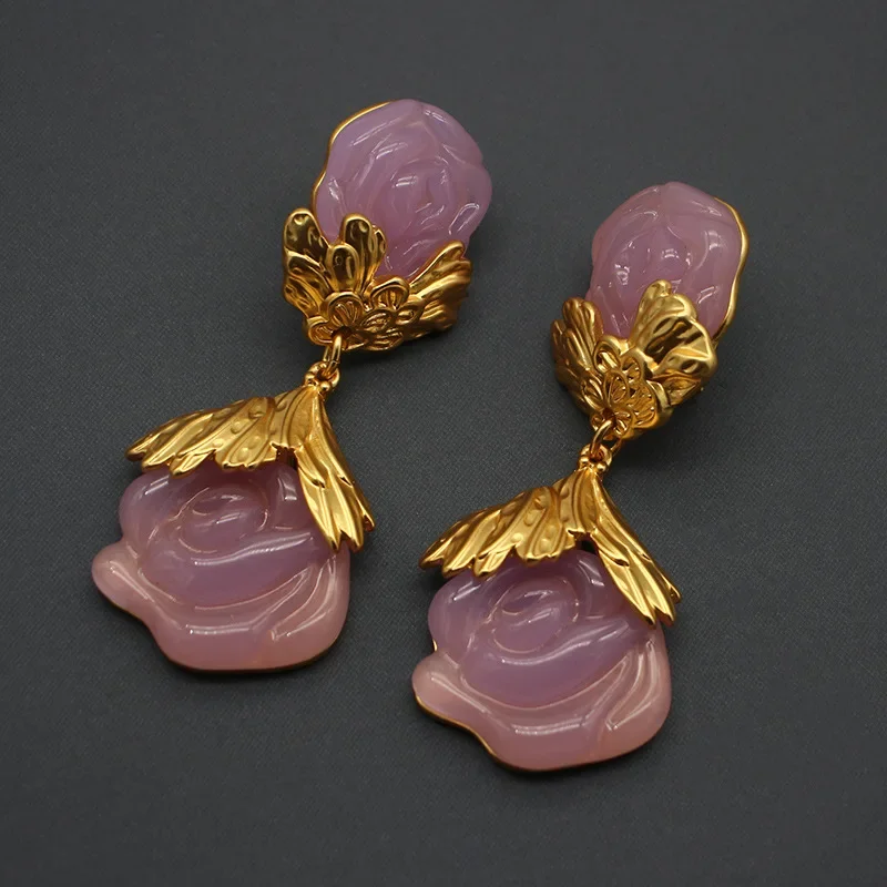 Europe and the United States exaggerated ear clip candy violet flower earrings middle jewelry Western antique antique jewelry