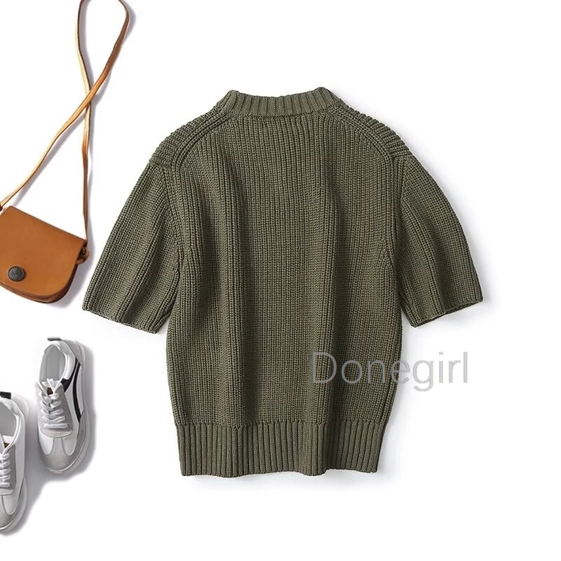 Women's sweater casual basic simple brown round neck short-sleeved knitted sweater T-shirt short-sleeved корейская одежда