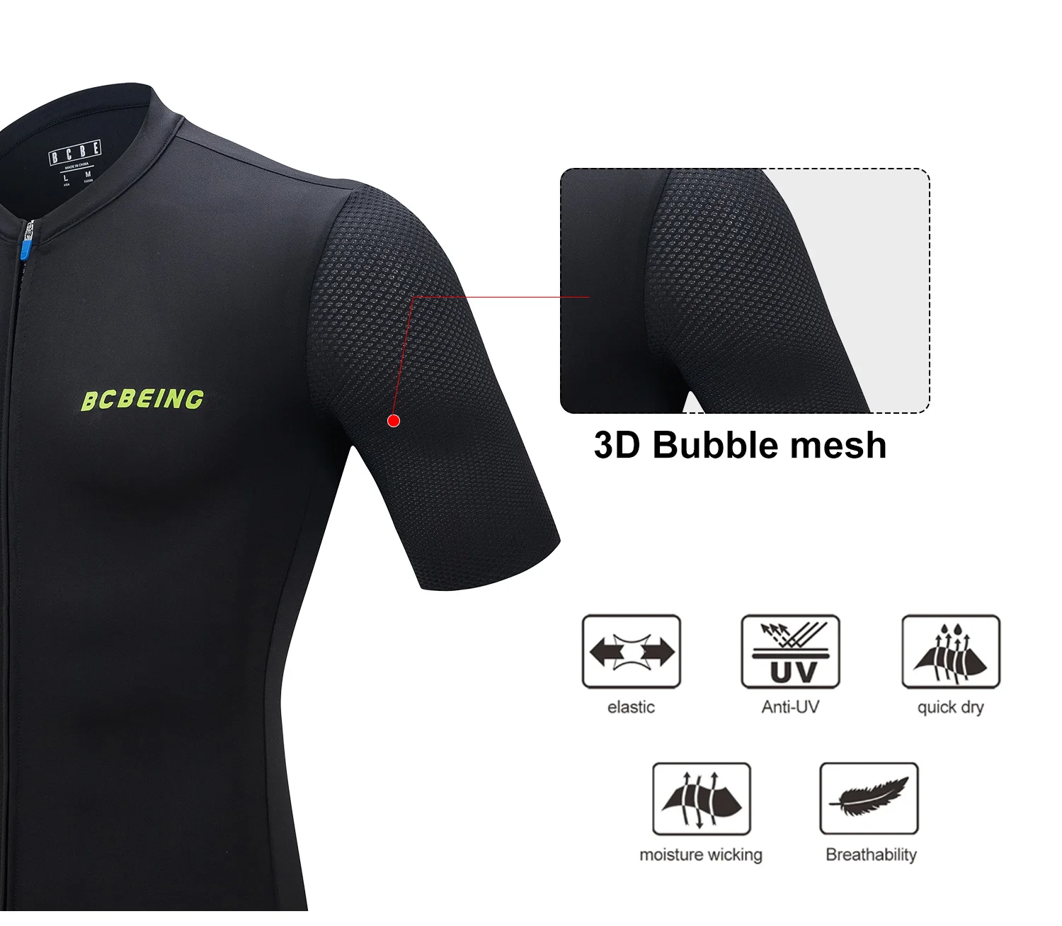 BCBE-ING Leichtes Radtrikot für Herren und Damen, atmungsaktives 3D-Netzgewebe, Fahrradtrikot mit kurzen Ärmeln, Radtrikot. – Detail 6
