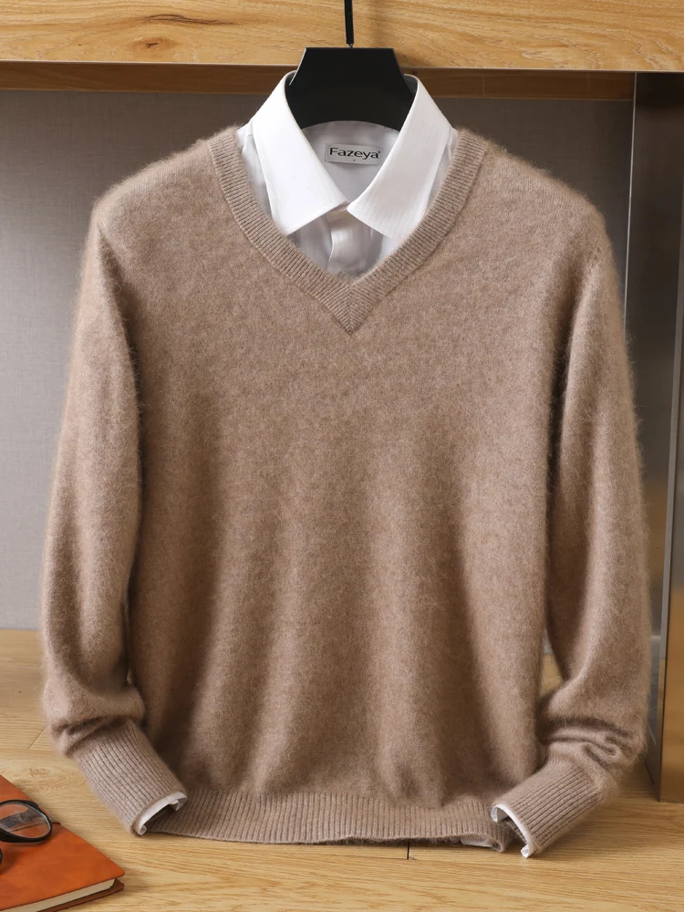 

100% pure Mink Cashmere Sweater V-Neck Pullovers Knit Large Size Mink Sweater Winter New Tops