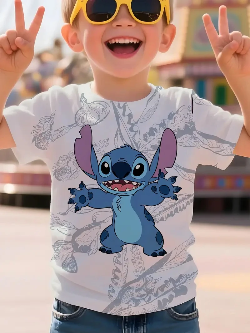 

Cartoon Stitch Kids Short Sleeve T-shirt 2025 Summer Fashion for Boys and Girls Comfortable Breathable Design for Casual Use
