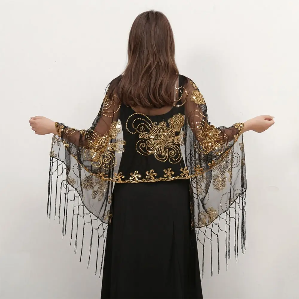 Роскошные сетчатые шали с блестками, блестящие солнцезащитные вечерние платья, шарфы, прозрачный шарф с кисточками в корейском стиле, пляжный шарф