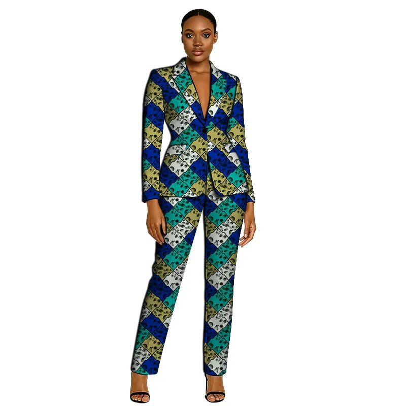 Elegant African Couture Women's Suit Slim Fit Blazer With Pant Tailor Made Female Ankara Outfits Original Design Banquet Attire