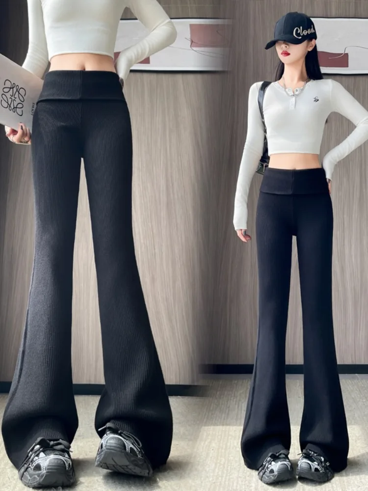 ارتفاع الخصر محبوك جرس بوت السراويل النسائية خريف شتاء 2025 جديد Sle البطن التحكم التخسيس سراويل تقليدية مرنة