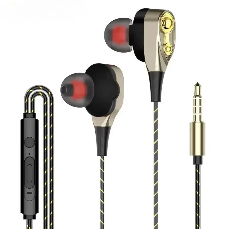 Alynic Double Moving Coil Headphones In Ear Subwoofer Cross Border Wire Controlled Fever Hifi Headphones With Shocking Sound