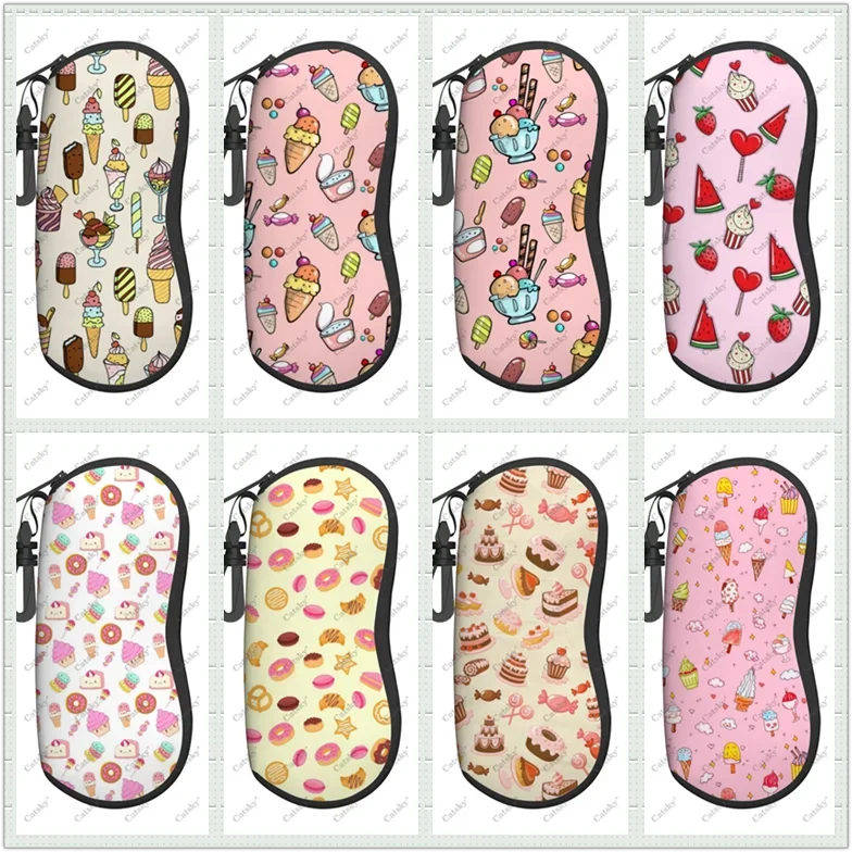 

cake desserts Glasses Case Printed Travel Zipper Sunglasses Bag Pattern Classic Men's and Women's Storage Glasses Bag