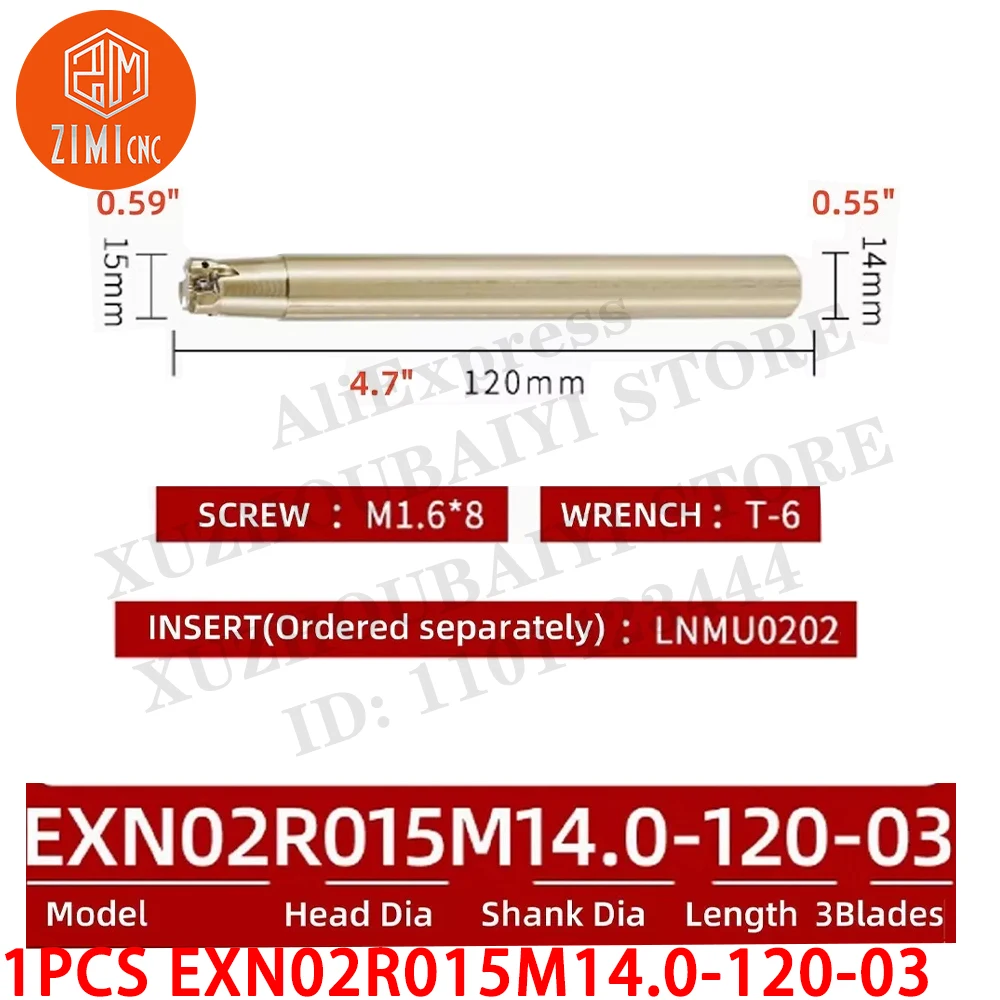 1 قطعة EXN02R015M14.0-120-03 قضيب ثقب قابل للفهرسة من فولاذ التنغستن حامل أداة الطحن الطرفي للتشغيل الخشن والطحن بتغذية عميقة 90 درجة