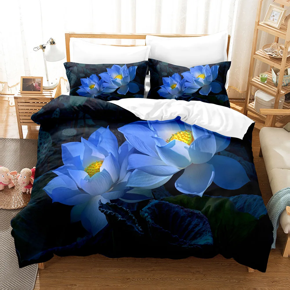 Flowers Bedding Set 3D Printed Colorful Soft Comfortable Luxury King Queen Twin Size Duvet Cover Set for Bedroom Decoration