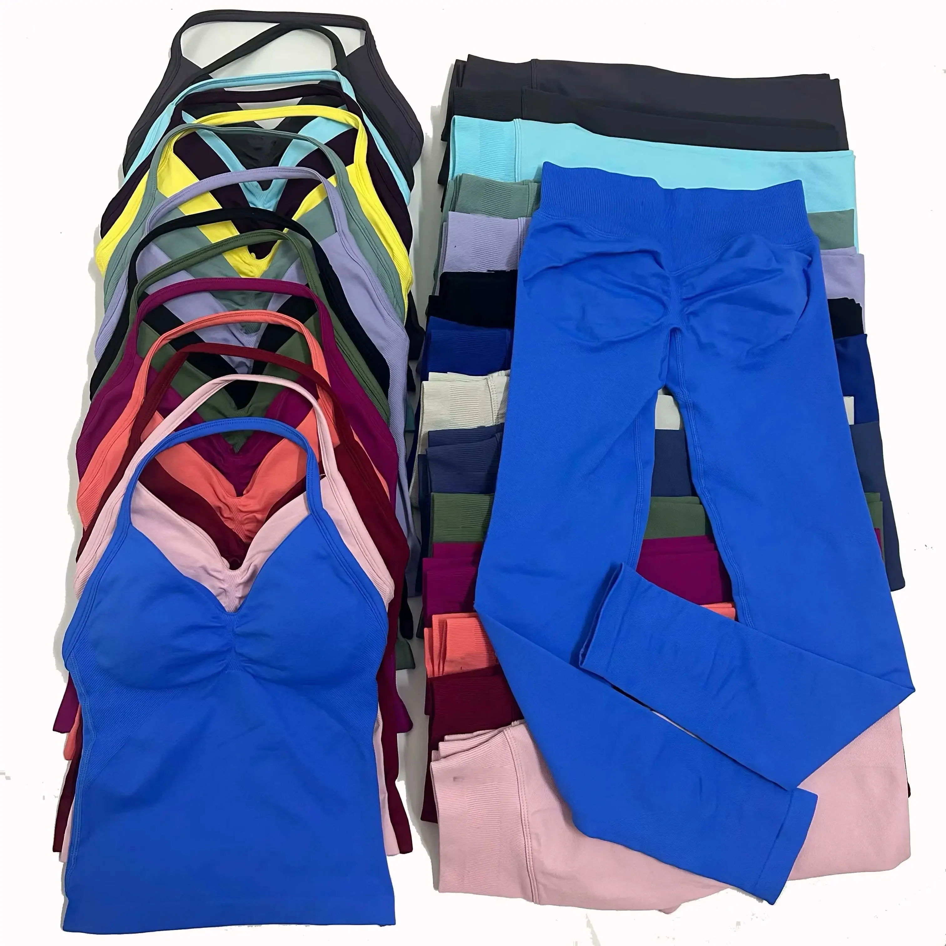 

Dfyoga 2Pcs Women Gym Set Seamless High Waist Impacts Leggings Sports Bra Top Workout Outfit Fitness Activewear Running Training