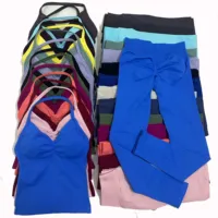 Dfyoga 2Pcs Women Gym Set Seamless High Waist Impacts Leggings Sports Bra Top Workout Outfit Fitness Activewear Running Training