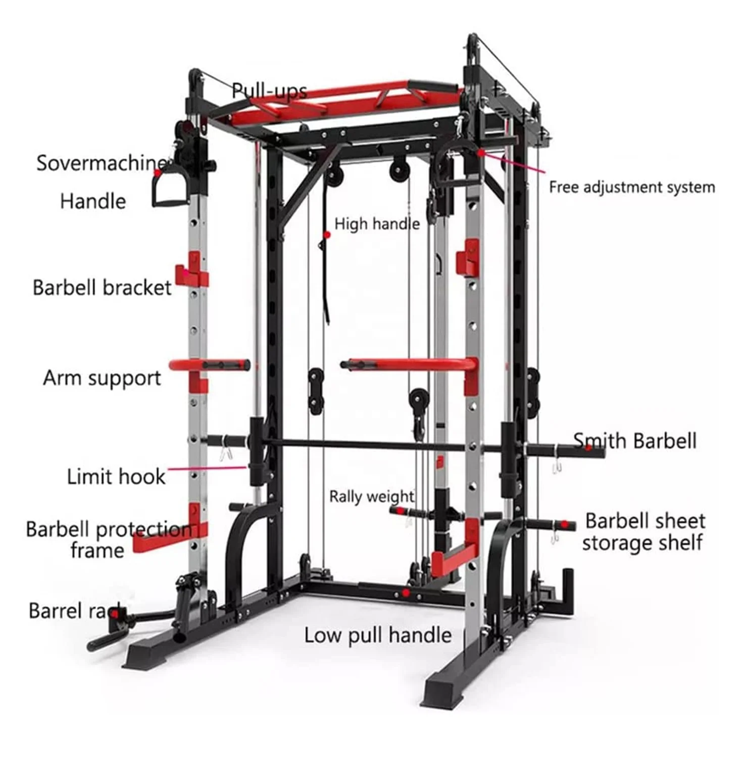 For Lazada Hot Smith Machine Cage System Home Gym Multifunction Rack Total Body Training Training System Smith Gym Equipment