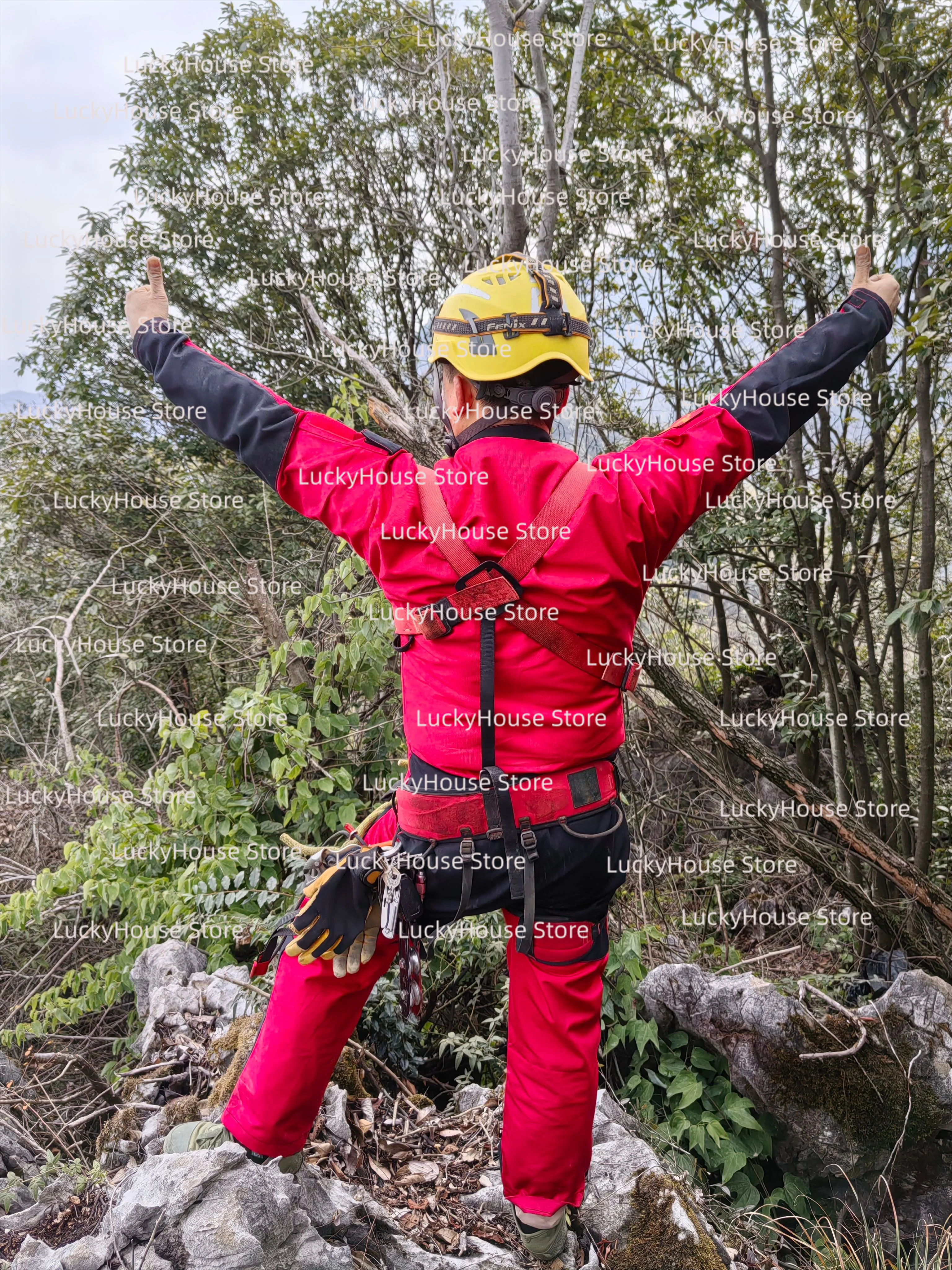 Caving Suit One Piece Speleology Coverall Wear Resistant Quick Dry Breathable Polyester Cotton Unisex Red