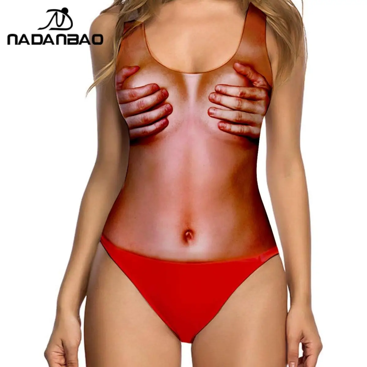 Nadanbao Sexy Swimsuits for Women Fashion 3D Digital Printing One Piece Bikini Female Summer Backless Funny Bodysuit Swimwear