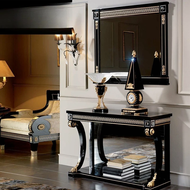 European living room furniture mahogany carved sofa partition luxury villa foyer entrance table furniture