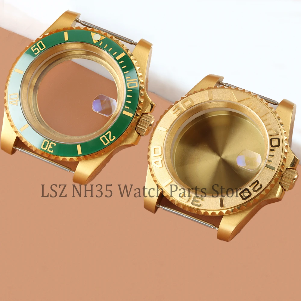 Gold PVD 40mm NH35 Waterproof Watch Case Fit  28.5mm Dial GMT Submariner Yacht-master NH34 NH35 NH36 NH38 Automatic Movement SUB