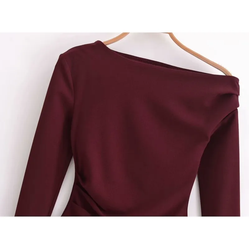 TRAF Asymmetric Elastic Chiffon Top Women's Top for Women Autumn Casual Shirts Slim Blouse Female Shirts & Blouses