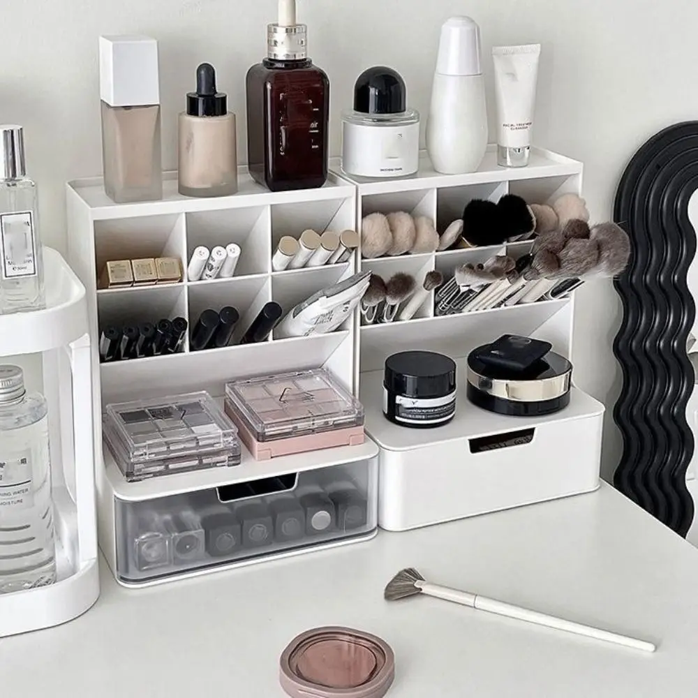 6-Grid Desktop Storage Drawers Stackable Design Large Capacity Cosmetics Storage Box Space-saving Oblique Insertion