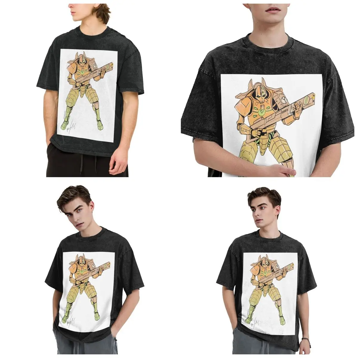 Necron With Tau Armor Hip Hop Short Sleeve T-Shirts Washed Tops Tees Streetwear T Shirt Harajuku for Men Women