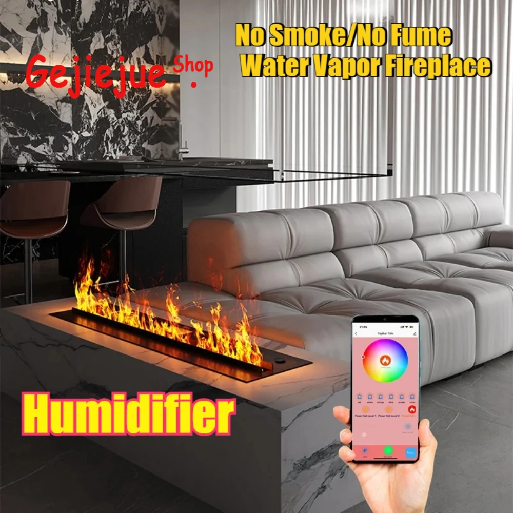 Chimenea de niebla 3D inteligente: control por aplicación Tuya, tanque de 6 litros, 20 horas, humidificador, color de llama ajustable, sonido de fuego real y bloqueo para niños