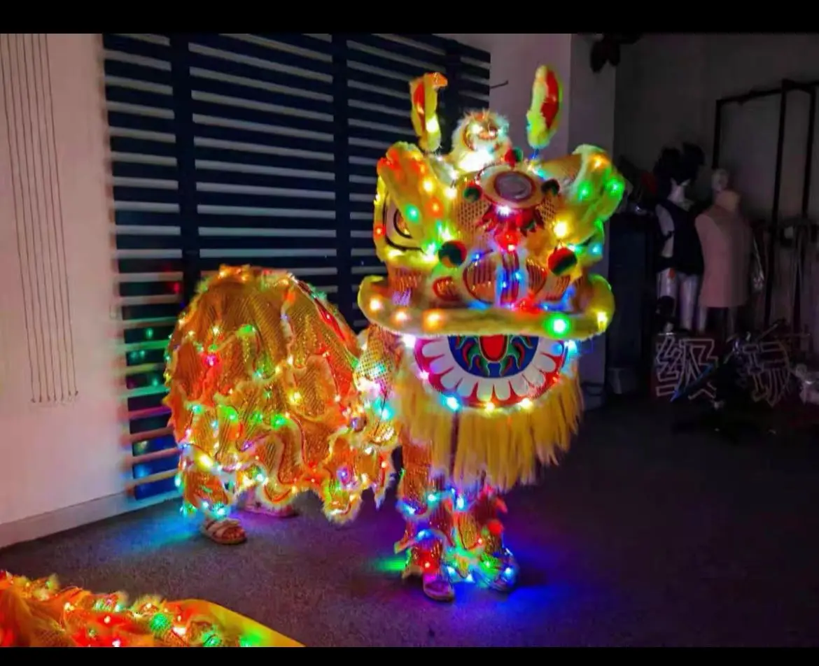 Accessoires de danse du lion double avec lumière LED, performance de parc d'attractions, danse du lion traditionnelle chinoise