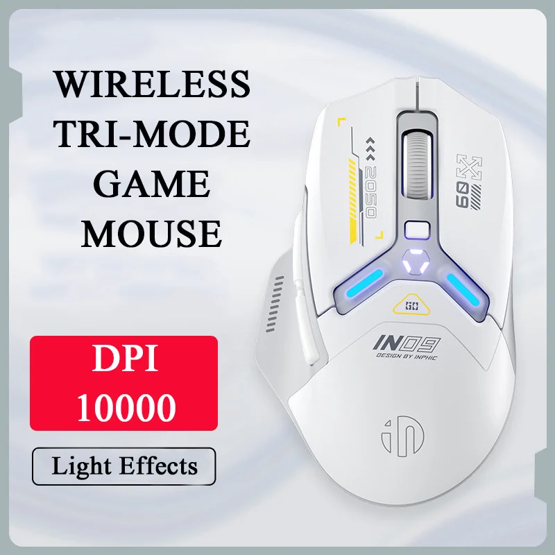 

Wireless 2.4G Bluetooth Tri-mode Game Mouse Rechrargeable 10000DPI Adjustable Power Display PC Laptop Esports Gaming RGB Lights