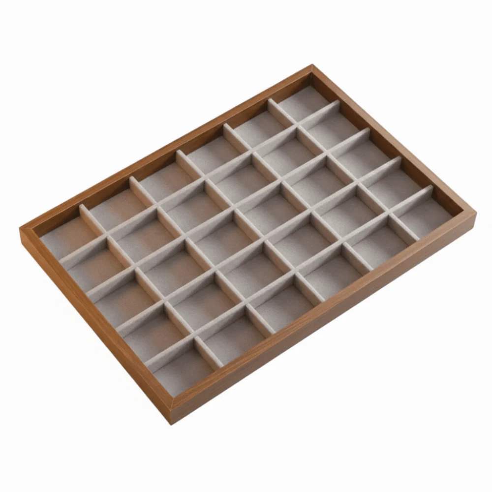 

Decorative 30 grid Wood Grain Jewelry Tray Large Capacity Velvet Jewelry Boxes Walnut Wood Jewelry Organizer Jewelry Packaging