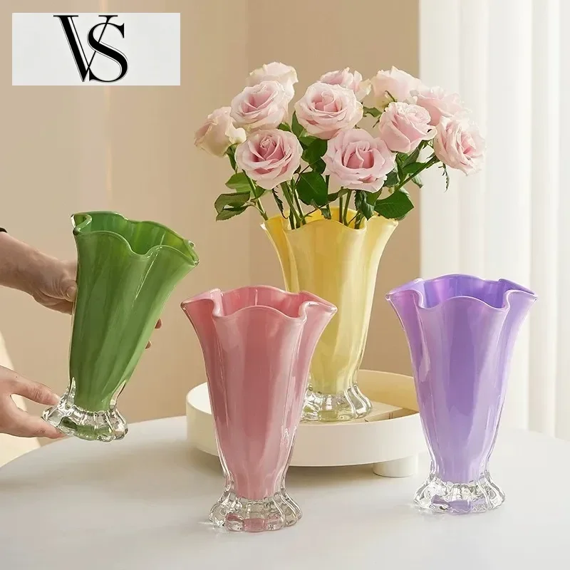 Flowers Lilies Roses Living Room Wealth Dining Table Ornaments Home Decoration Shaped Cabbage Glass Vase Water Nourishing