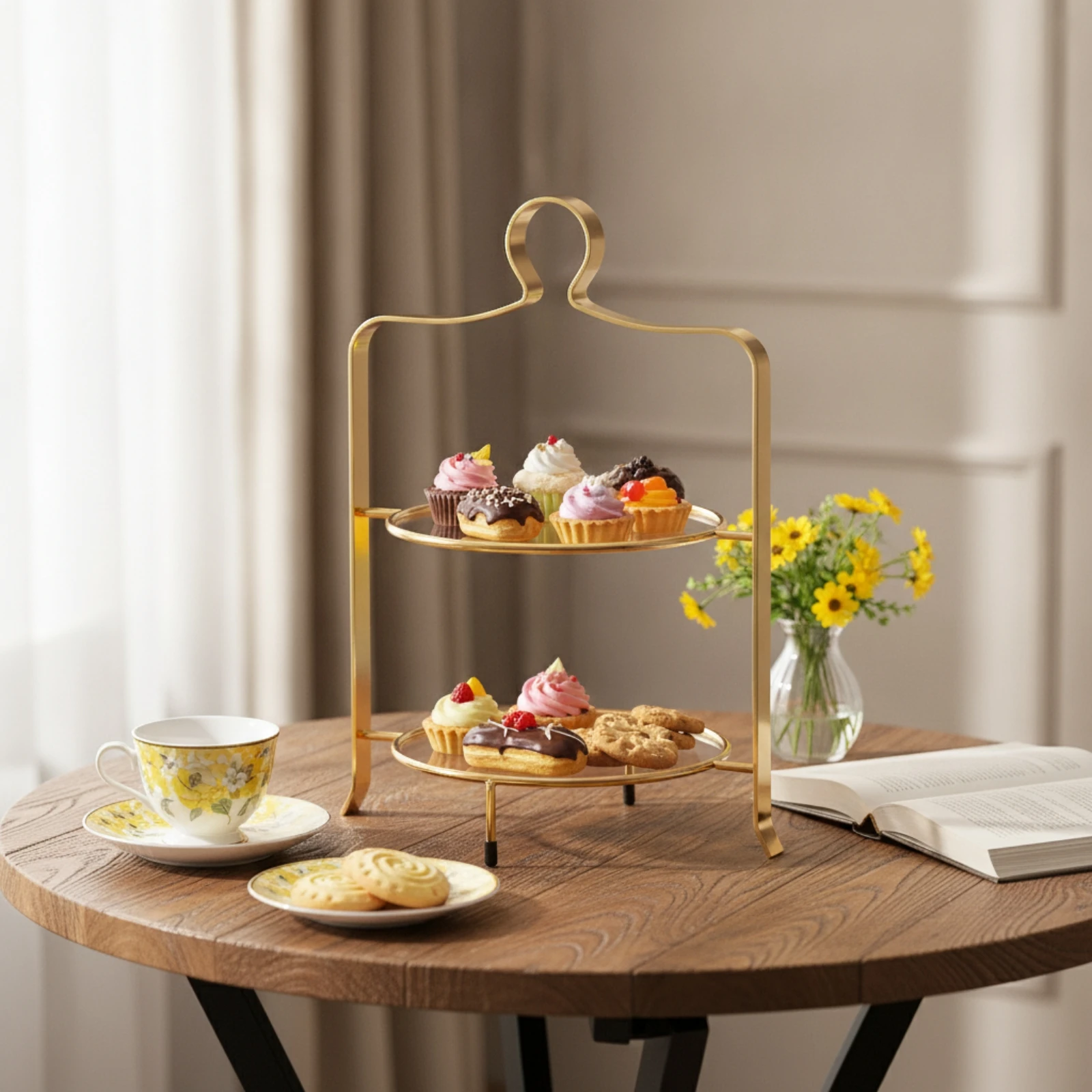 2-Tier Dessert Stand Stainless Steel 2-Tier Cake Stand Easy to Clean Freestanding for Cafes