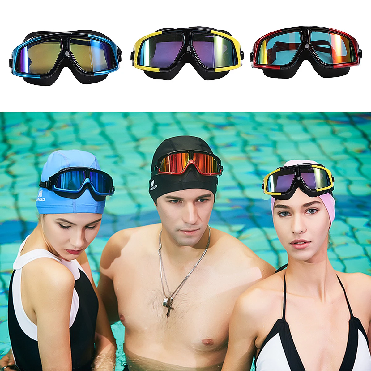 

Anti Fog Swimming Goggles Head Mounted Silica Gel Frame Electroplate Glasses Clear View Underwater Swimmers Accessories Premium
