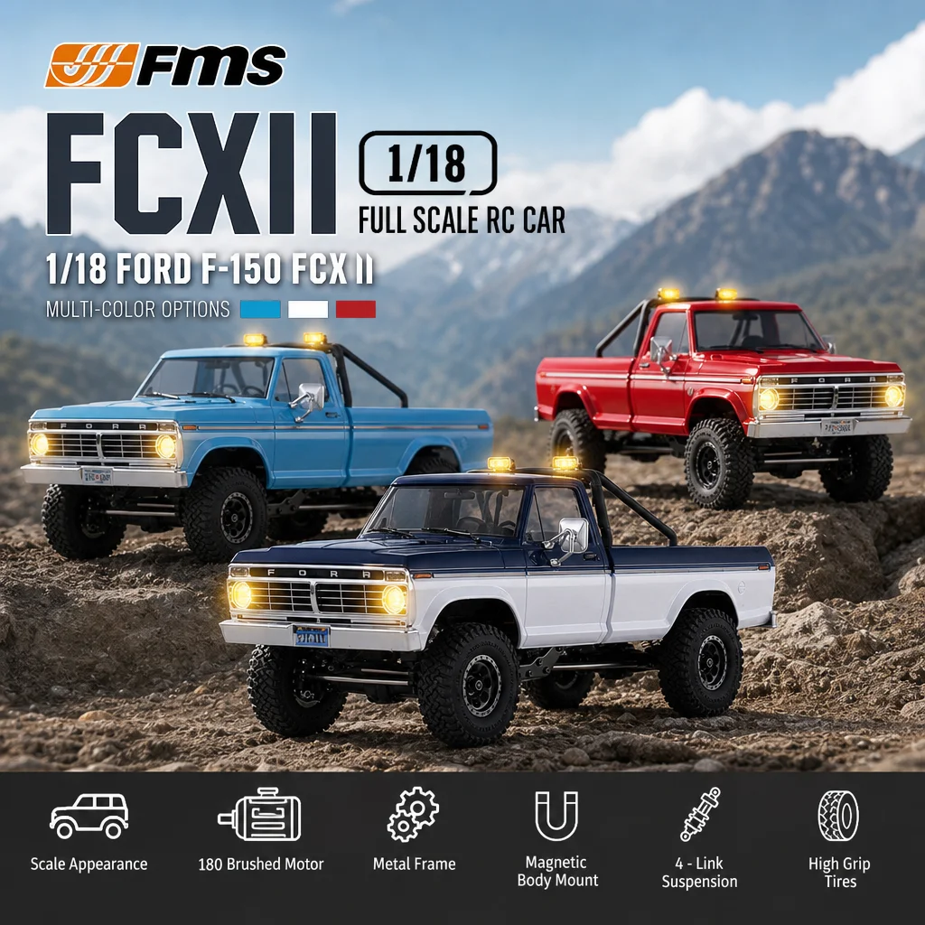 FMS FCX18 II 1/18 Simulated Ford F100 Pickup RC Crawler 4WD 2-Speed Gearbox Electric RC Off-road Truck RTR Remote Control Car