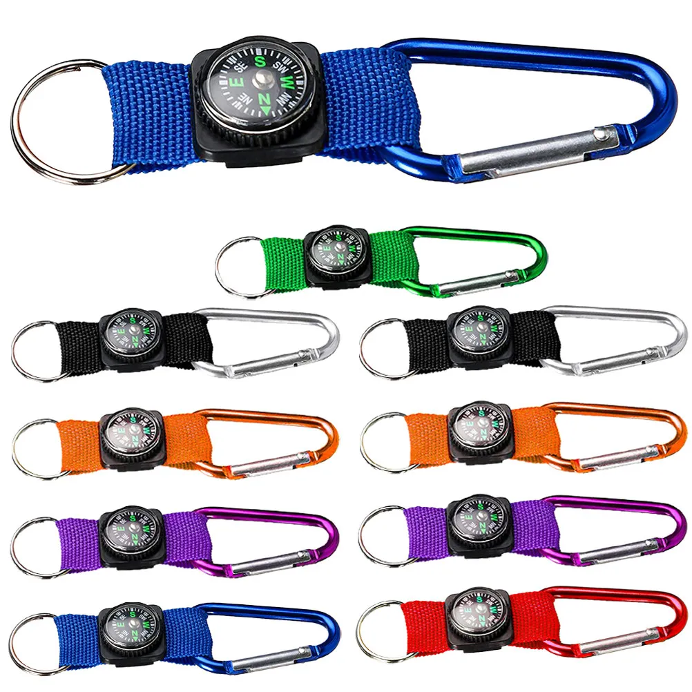 10Pcs Keyring Compass Sturdy Fabric Metal Outdoor Camping Hiking Portable Survival Bulk Keychain Compass Keychain