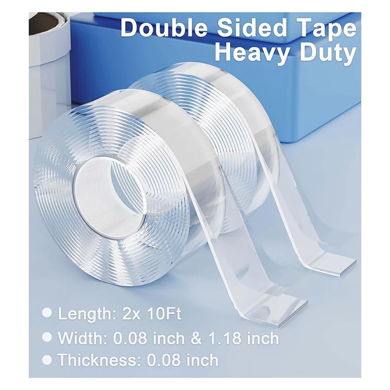 LJL 2 Rolls Double Sided Tape Heavy Duty, Clear Removable Nano Tape For Poster Carpet Picture Hanging
