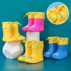 Children's Rain Boots New Baby PVC Rubber Waterproof Children's Round Head Water Shoes Warm and Cute Cartoon Rain Boots