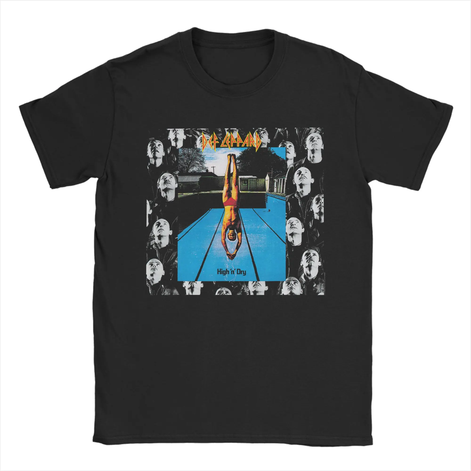 Camiseta masculina Def Leppard High n Dry, camiseta vintage de manga curta com gola redonda, camiseta de algodão puro, roupas plus size