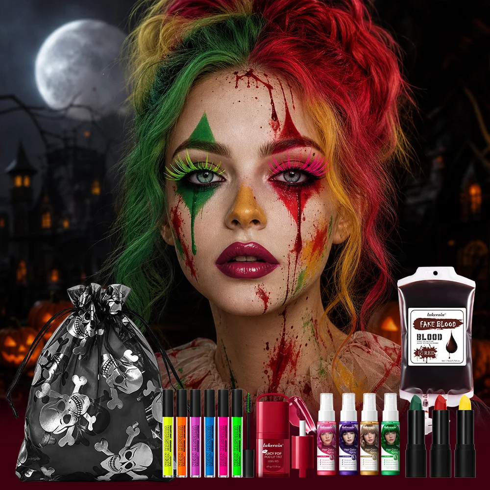 Halloween Clown Makeup Set High Vibrant Multi Color Long Lasting Easy Remove Makeup Safe Formula Multi Clown Party Cosplay Kit