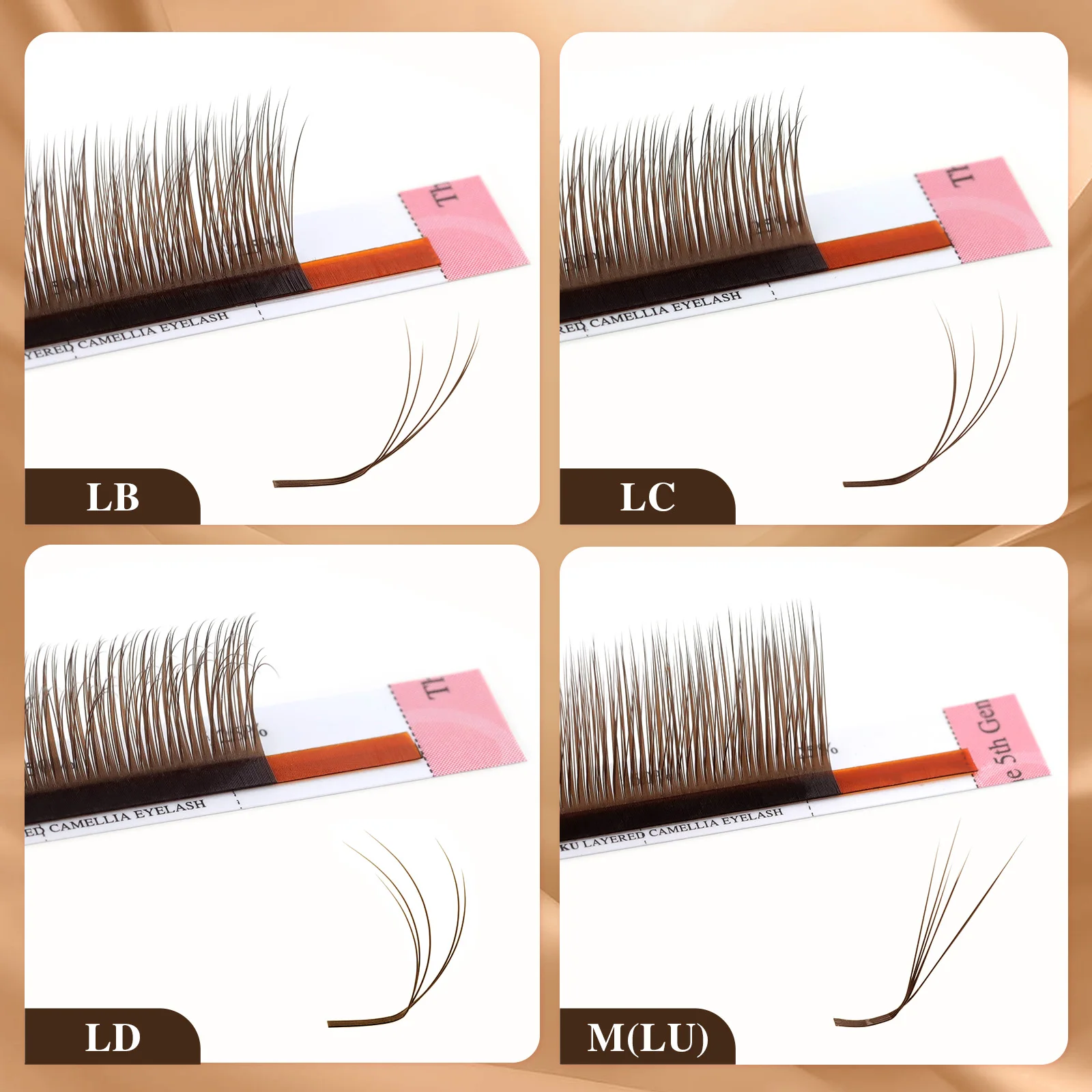 NAGARAKU Dunkelbraune geschichtete Kamelien-Wimpernverlängerungen, vorgefertigte Fächer, Wispy Volume, Fluffy LB LC LD M Volume Wimpernverlängerung – Detail 4