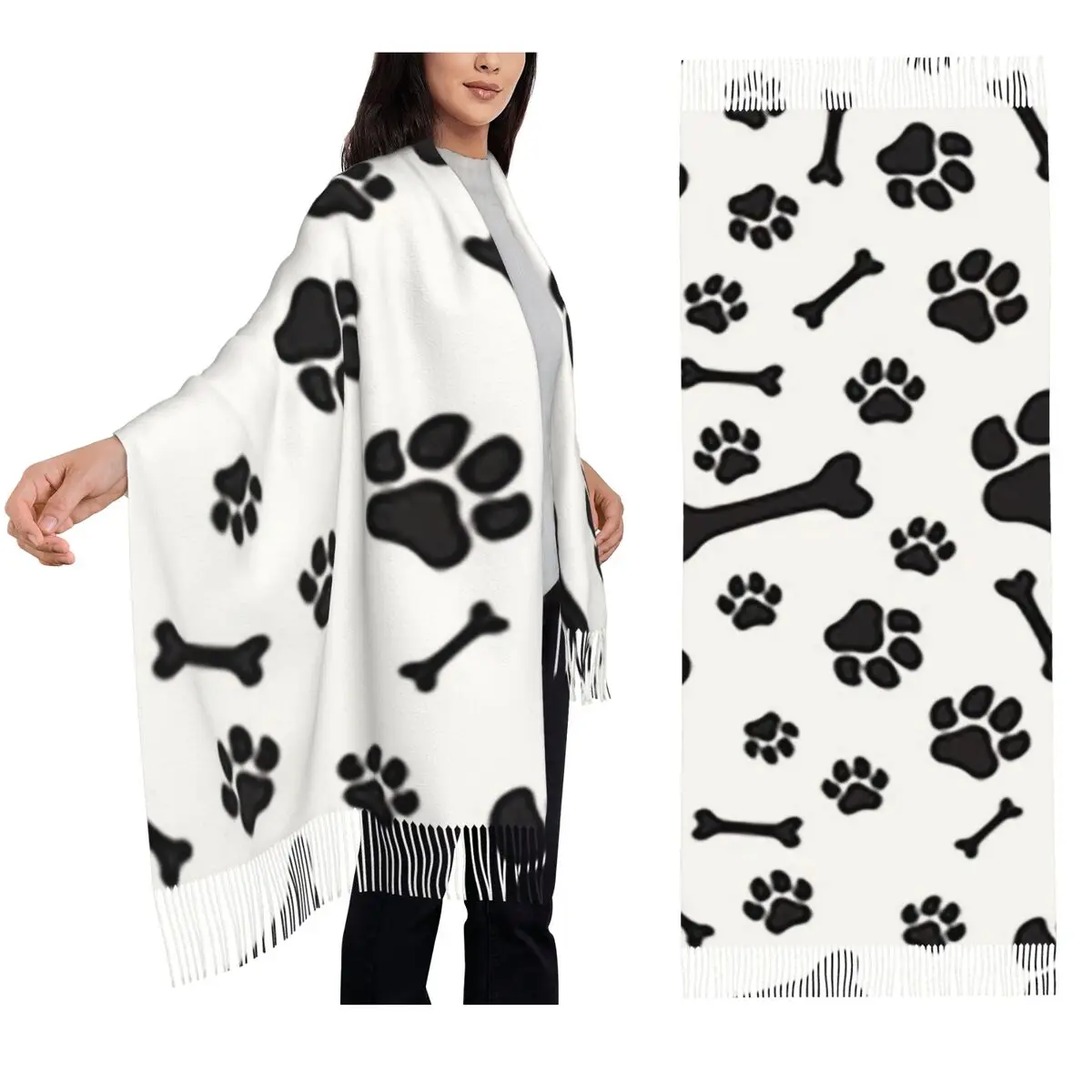 

Colorful Dog Paw Print 3 Scarf Tassel Scarves for Women Soft Warm Shawls and Wraps Large Fall Winter Shawl Wrap