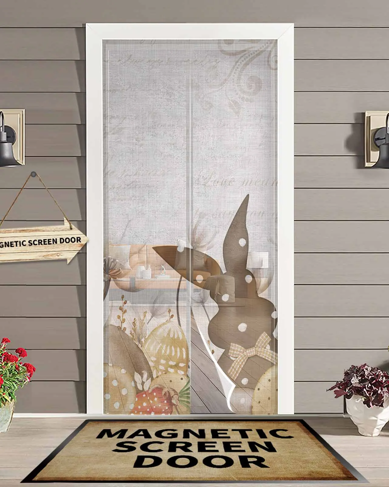 

Easter Eggs Bunny Polka Dots Retro Style Summer Magnetic Door Curtain Living Room Bedroom Home Anti-mosquito Screen Door Curtain