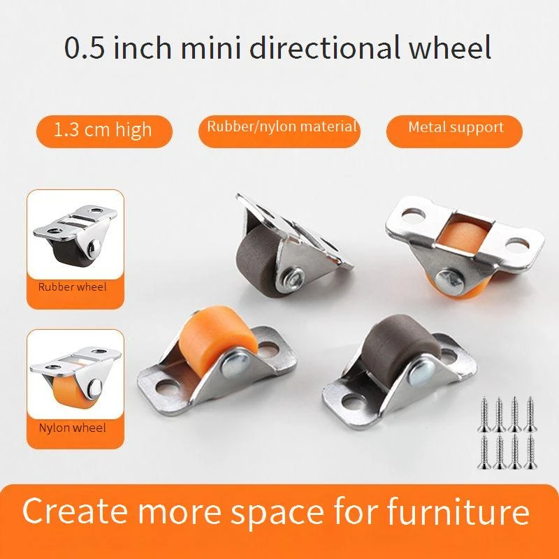 4 Pcs 1/1.25/1.5/2 Inch Kicking Drawer Pulley Tatami Directional Wheel Mini Furniture Steering Caster Roller Rubber